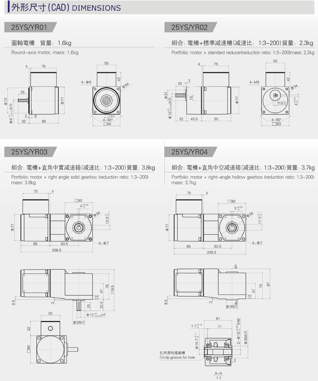 Dimensions of 25W Micro AC Motor