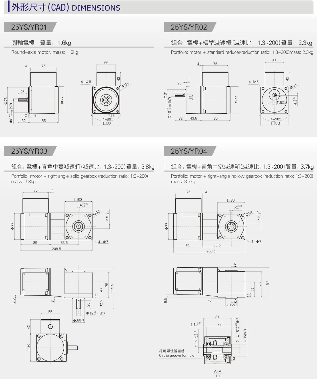 Dimensions of 25W Micro AC Motor