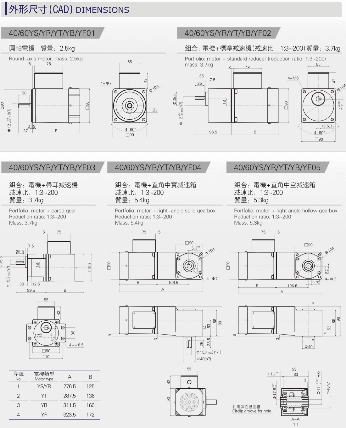 40-60W miniature AC motor external dimensions