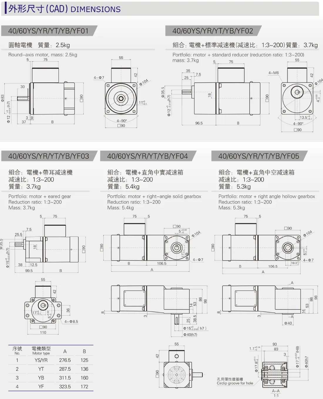 40-60W miniature AC motor external dimensions