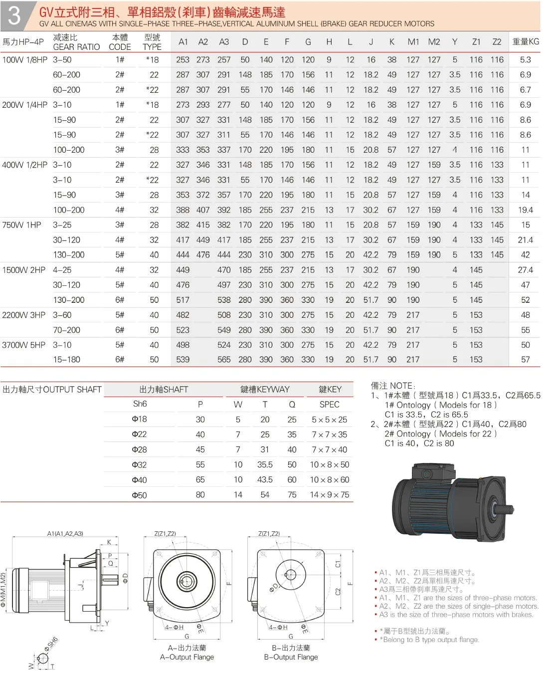 GV All Cinemas With Single-Phase Three-Phase Vertical Aluminum Shell (Brake) Gear Reducer Motors