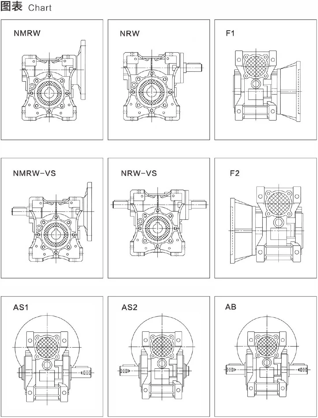 RW Series Worm Gear Motor Chart