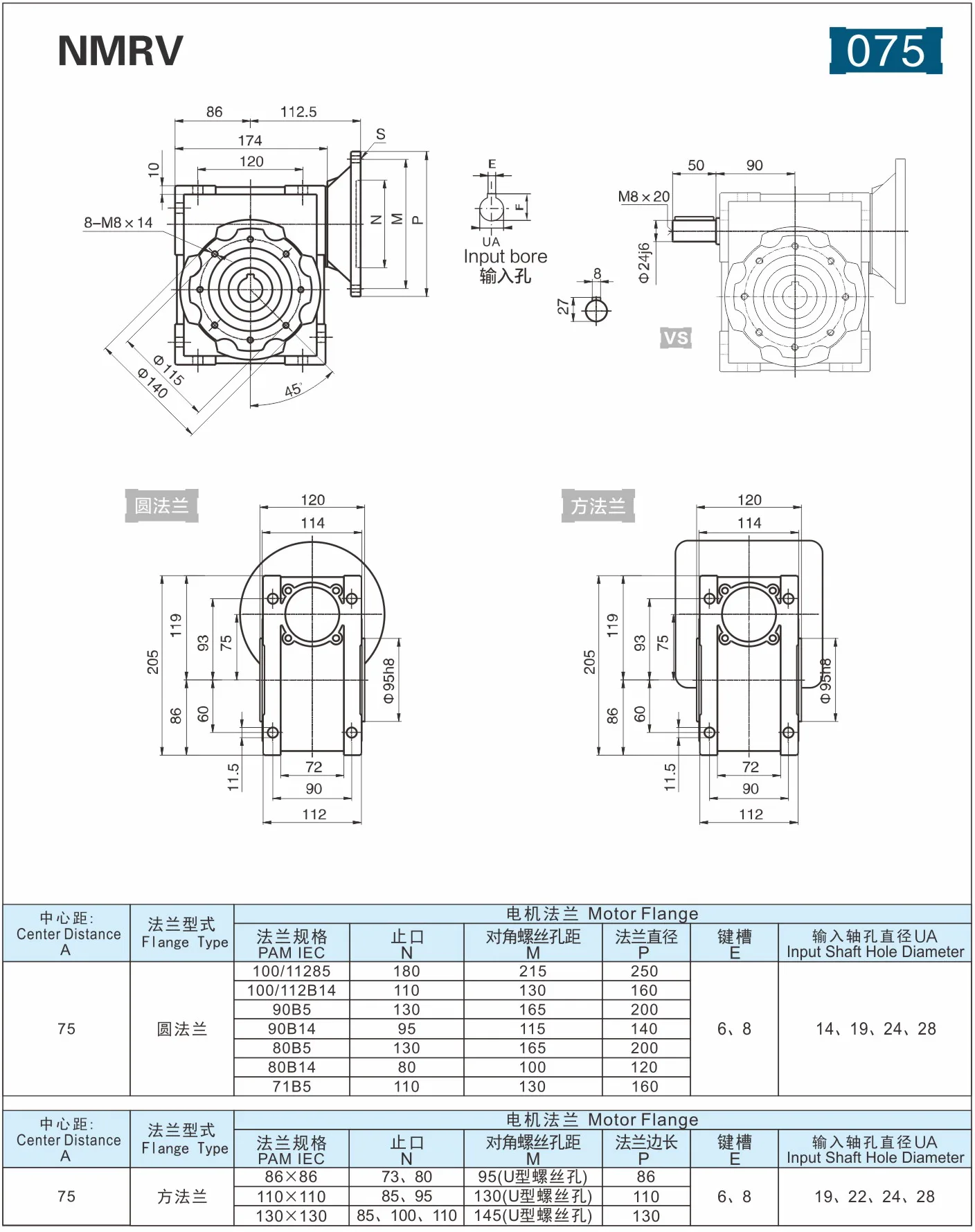 NMRV-075 Dimensions