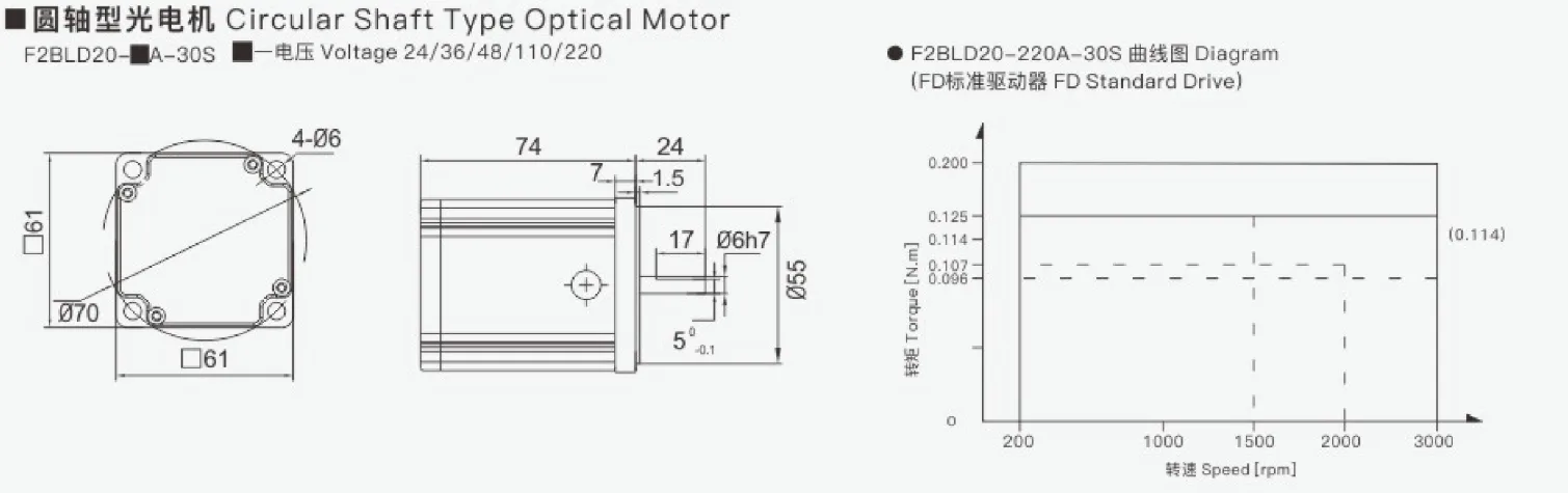 60 Series DC Brushless Reduction Motor Round Shaft Optical Motor Outline Dimensional Drawing