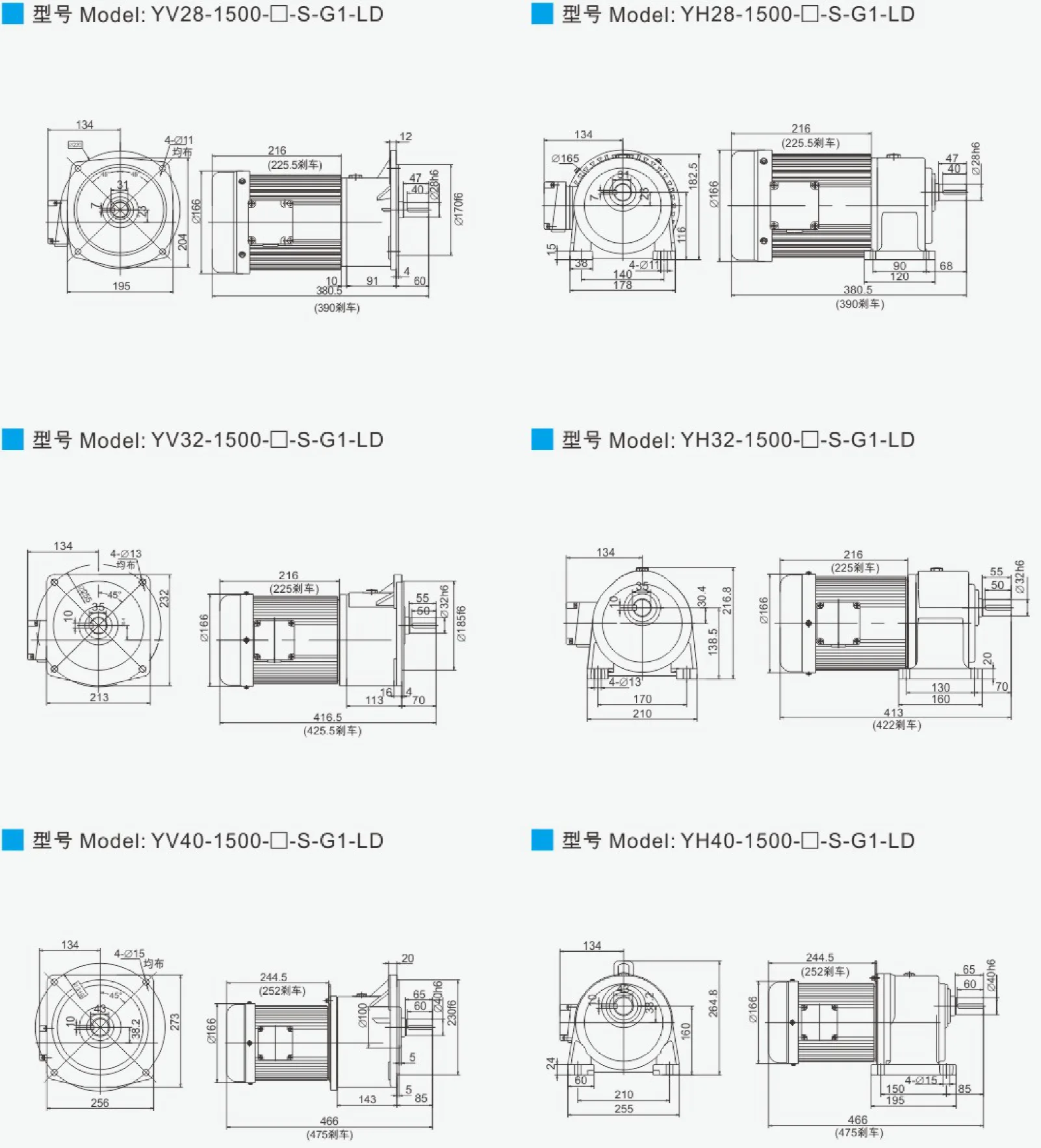 Outline dimension drawing of 1500W permanent magnet variable frequency synchronous motor